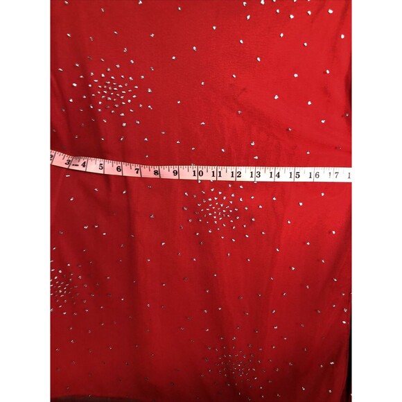 Victoria Jones Red Blouse Sheer Sleeve Sliver Sparkle Size Women’s Large - Picture 7 of 8